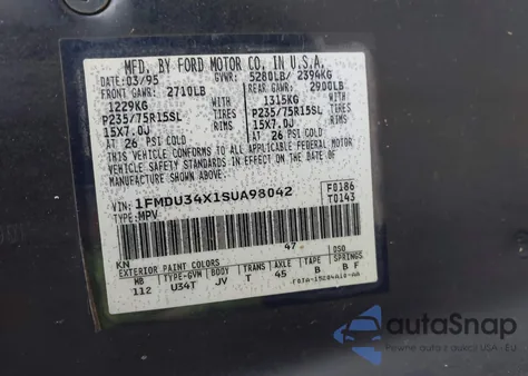 1995 Ford Explorer from USA, damaged, VIN 1FMDU34X1SUA98042